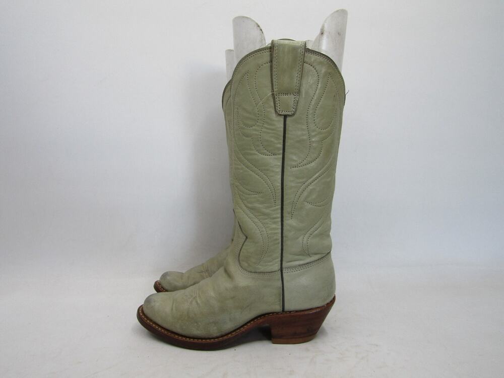 Stewart Boots Co 1977 Mens Size 4.5 D Beige Leather Cowboy Handmade Boots